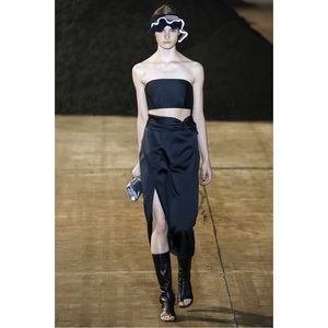 Runway 3.1 Phillip Lim Satin Knotted Tea-Length Skirt, Black